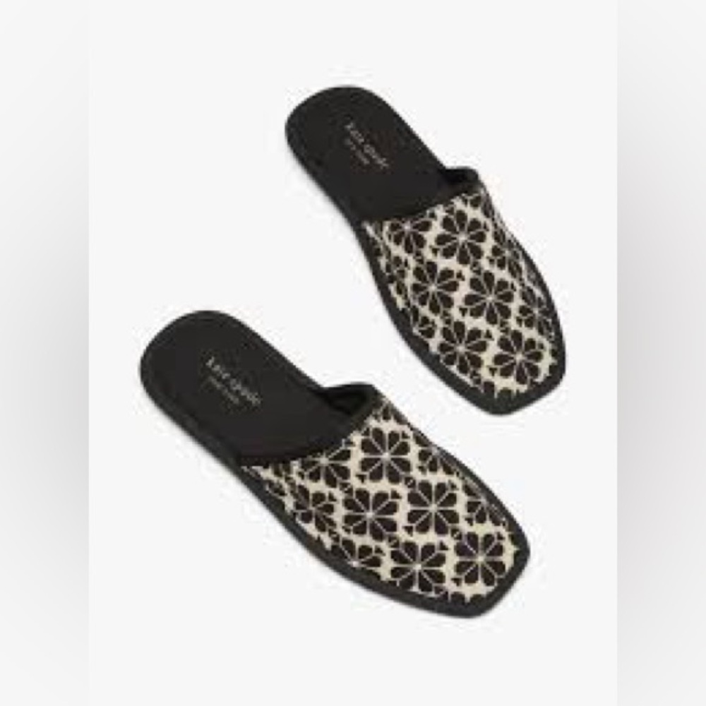 Kate Spade flower jacquard dove slippers women’s size 11 tan black luxury casual